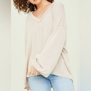 women’s cream and tan textured knit top - arula!